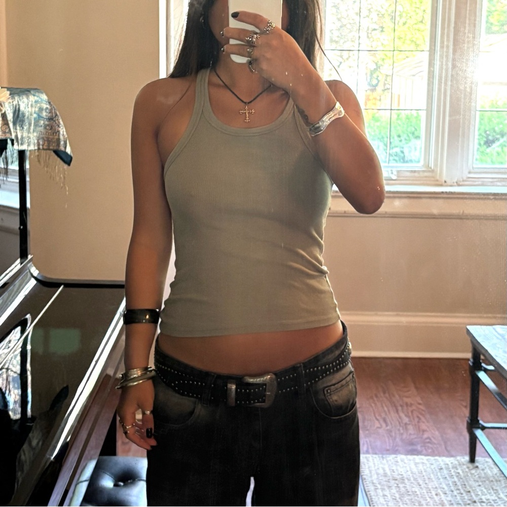 Style Addict Khaki Racerback Ribbed Tank Top